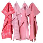 4 kökshanddukar i rosa i fyra olika mönster
